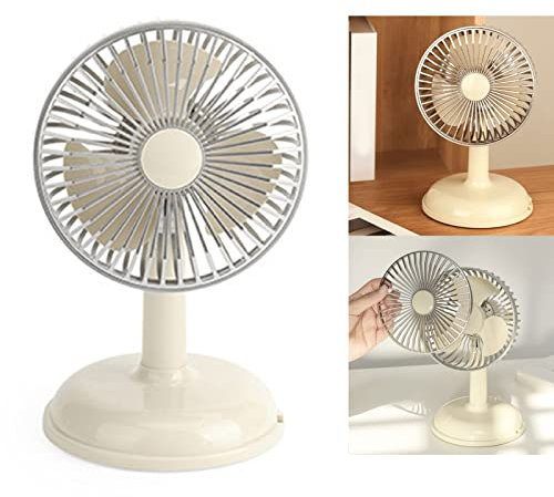 Vintage Desk Fan USB Charging Easy to Clean Vintage Portable Table Fan Metal for Student Office (Light Yellow)