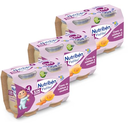 Nutribén Potitos | Tarrito de Crema de Calabaza y Zanahoria| Bebés a partir de 4 Meses | Sin Almidones | Sin Gluten | Sin Huevo | Ingredientes Naturales y Saludables | 3 Packs de 2 Uds de 190g | 1140g
