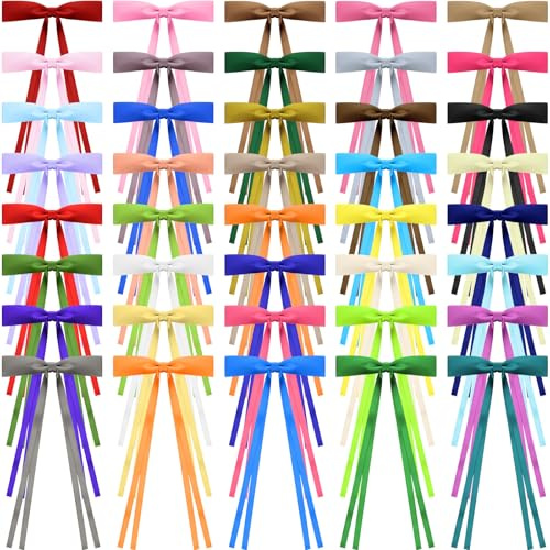 Mimorou 40 Pcs Bow Hair Clips Bulk Multicolor Bow Barrettes Set Hair Accessories with Long Tail Ribbon Bowknot Barrettes Clip and Tassel Colorful Mother's Day Women Party Favor(Rich Colors)