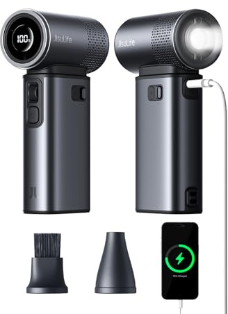 JISULIFE Portable Handheld Fan Ultra2 9000mAh, Max 25 Hrs, 5 IN 1, 100 Speed Turbo Fan, Rechargeable 18W Power Bank with Flashlight, Metal Shell Multi-Function Travel Essentials Gifts for Men-Grey