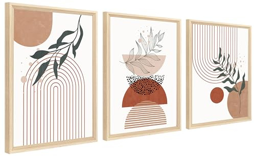 3 st träram modern boho abstrakt geometrisk bild dekoration vardagsrum svart beige terrakotta minimalistisk målning dekorativa bilder vardagsrum sovrum badrum 30 cm x 40 cm x 3 (utan plexiglas)