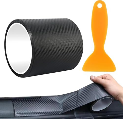 dabinzhijia Fibra di Carbonio per Auto, 5 cm x 9 m Pellicola Wrapping Auto, AntiGraffio Pellicola Carbonio, con Raschietti in Plastica, Pellicole Protettive Vernice per Auto, Moto, Bici (Nero Lucido)