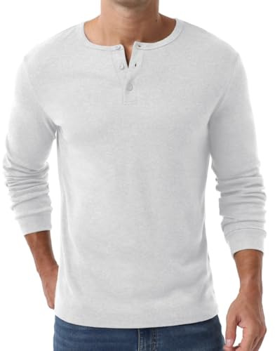 PrinStory Henley T-shirt för män långärmad pullover slim fit t-shirt v-ringad jumper topp med knapp