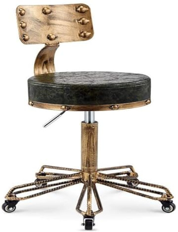 Sadelpall på hjul, snurrpall med grön sits i konstläder, justerbar höjd 43~58 cm, bärvikt 160 kg,
