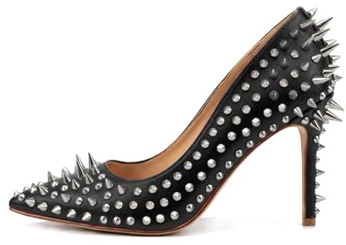 Ojiaoer Gothic Studded Pointed Toe High Heels â Spiked Stiletto Pumps for Women Size 8.5 Black