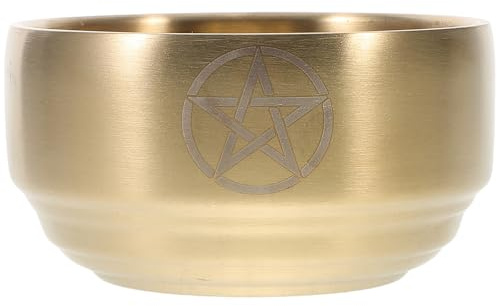 SEWACC Caldero Cuenco Decorativo Multifuncional de Latón Dorado de Bruja Diseño de Pentagrama para Adoración y Purificación para Rituales Wiccanos