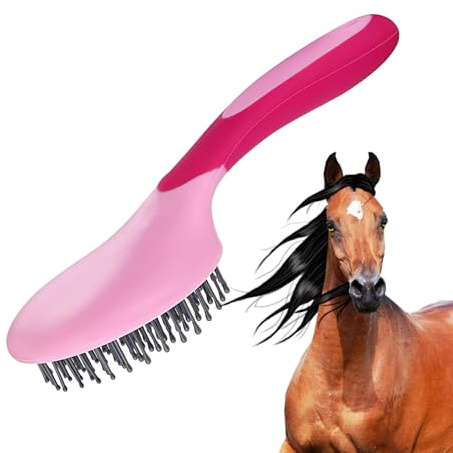 Peigne en crin de cheval -23cm Pointe de Massage Arrondie, brosse de toilettage pour cheval avec poignée ergonomique, Peigne De Massage À Tête Ronde, MassageLéger pour Chiens pour Chevaux