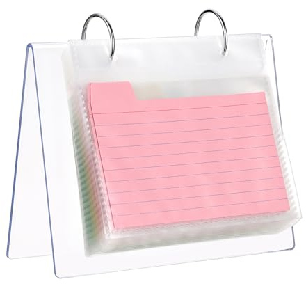 BSTKEY Flip Through Index Card Display Stand for 3x5 inch Cards (No Card) | Acrylic Recipe Holder with 60 PP Water-proof Pockets, Clear Greeting Card Organizer Note Postcard Photo Storage Display Rack