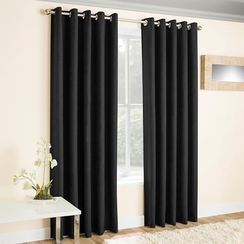 Enhanced Living Vogue Black 90 x 72 inch (229x183cm) Eyelet Thermal Noise Reducing Dim Out Curtains for Bedroom and Living Room