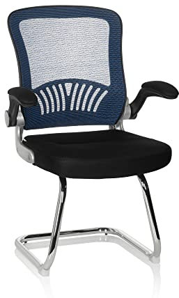hjh OFFICE 706818 Besucherstuhl Flyer PRO V Netzstoff Schwarz/Blau Freischwinger Stuhl mit Lordosenstütze, Armlehnen klappbar