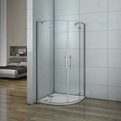 Aica box doccia semicircolare porta battente anticalcare vetro temperato trasparente 6mm (80x80x195 cm)