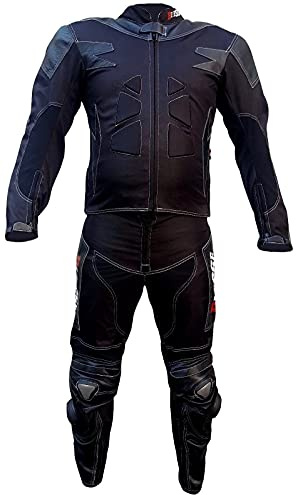 BI ESSE Tuta da MOTO per adulto in pelle e tessuto, divisibile in 2 pezzi giacca e pantalone, regolabile, completa di protezioni CE (Nero, L)