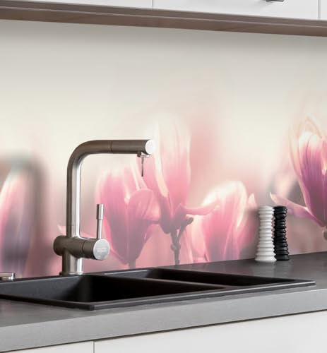 MyMaxxi Küchenrückwand selbstklebend - matte, 0,4 mm Premium Spritzschutz Folie als günstige Alternative zu Glas, einfache Montage & leichte Reinigung - 60 cm hoch - Motiv: rosa Blumenfeld 120 x 60 cm