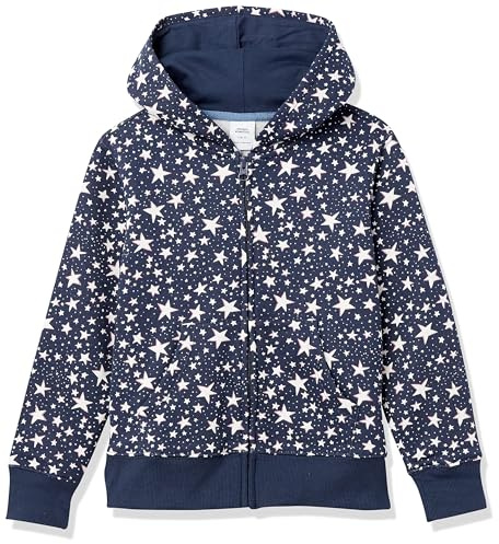 Amazon Essentials Sweatshirts à Capuche en Polaire avec Fermeture Éclair Fille, Bleu Marine Étoiles, 10 Ans