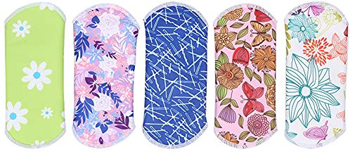 Washable Sanitary Pads 5Pcs Reusable Women Menstrual Pads Bamboo Charcoal Cloth Period Pads Panty Liners, Strong Water Absorption, 16.5 x 16.5cm(#1)