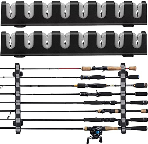 THKFISH Fiskespöhållare, fiskespöställ, väggmontering, horisontella fiskespöhållare för garagerum, båtar butik 8 fiskespö-kompresser, 1 par grå
