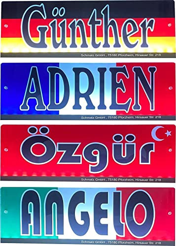 Schmalz® Trucker LKW LED Namensschild mit Länderflagge - beleuchtetes Acryl Leuchtschild mit Land und Wunschtext mit 12V oder 24V Stromanschlus