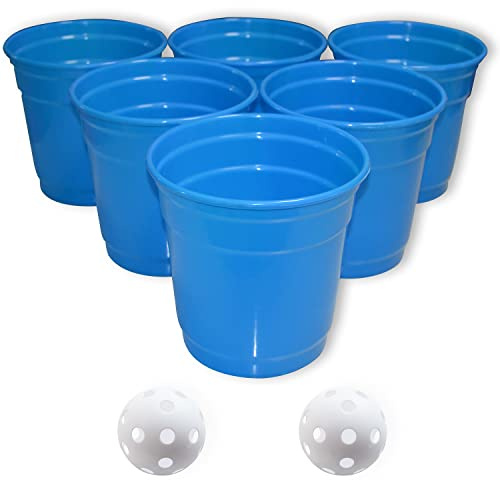Foreverkeyu Large Giant Yard Pong Outdoor Game Set with 6 Buckets9'',2 Balls,1 Mesh Bag,Bucket Toss Pong Set Cup Pong Throwing Game for Family,Party,Wedding,Events,Campling,Lawn,Indoor,Outdoor