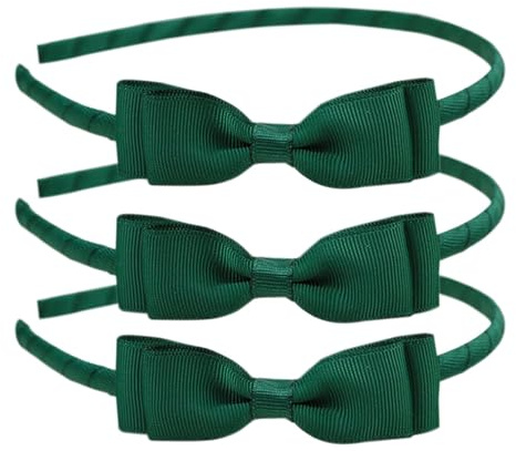 AYNKH 3 Pieces School Bows Headbands Alice Bands, Girls Uniform Colours Ribbon Bow Set Hair Accessories Birthday Gift Green