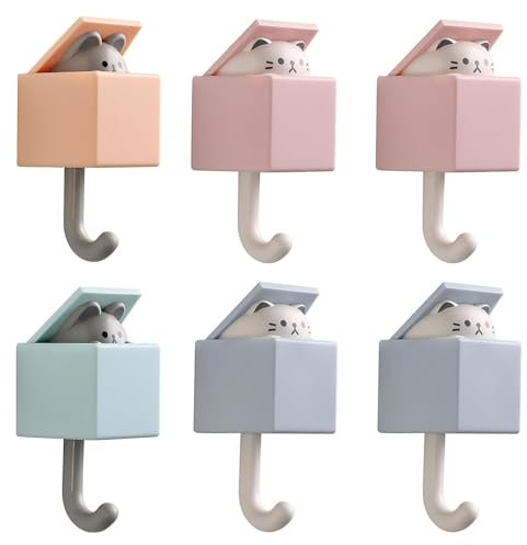 Wohlstand 6 Stück Tier Wasserfest Haken, Handtuchhaken Kinder,Creative Adhesive Coat Hook,Cute Pet Hooks,Selbstklebend Wandhaken For Home, Kitchen, Hats, Keys, Stick Hooks