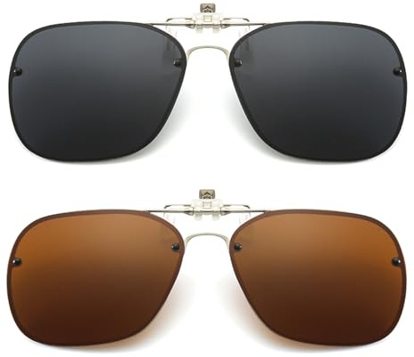 Long Keeper Occhiali da sole polarizzati clip per portatori di occhiali, occhiali da sole clip on occhiali da sole per uomo e donna, occhiali da sole a scatto su occhiali, 56 mm, Nero / Marrone