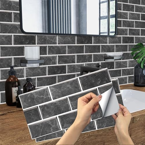 18 Piezas Azulejos Adhesivos Baño, BYLife Pegatinas de Baldosas 15x30cm Pegatinas de Pared PVC Vinilo Adhesivo de Azulejo Decorativos para Cocina