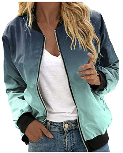Zip Up Bomberjacke Damen Leicht Blouson Jacke Kurz Dünne Fliegerjacke Pilotenjacke Einfarbig Übergangsjacke Causal Reißverschluss College Jacke für Fruhling Sommer