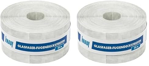 Knauf Bande de recouvrement en fibre de verre pour enduire les joints sans laisser d'espace, bande d'armature pour jointoiement de plaques de plâtre ou de fibres de plâtre, 50 mm x 25 m (Lot de 2)