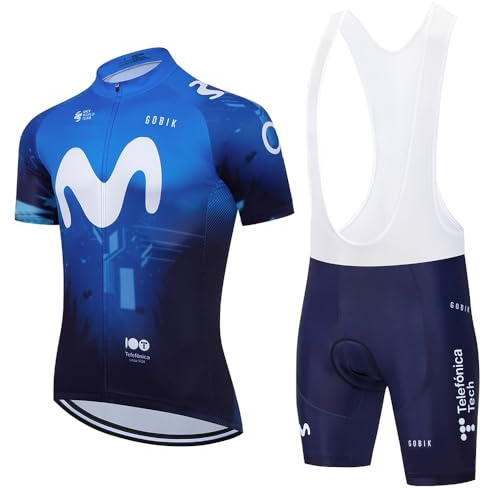 X-CQREG Cycling Jersey Men Set Bib Shorts Set Summer Mountain Bike Bicycle Suit Anti-UV Bicycle Team Racing Uniform Clothes (Blue, Large)