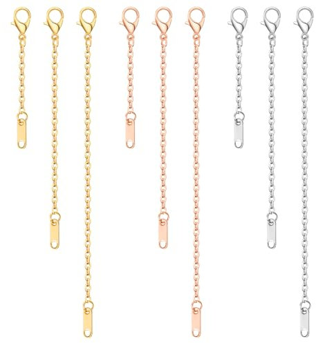 9pcs Necklace Extender 2, 4, 6 Delicate Necklace Extender Chain Set Stainless Steel Chain Extenders for Women Necklaces Jewelry Chain Extenders for Bracelet Anklet (Gold/Silver/Rose Gold)