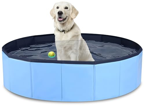Bordeag Piscina per cani, pieghevole, per cani, antiscivolo, resistente all'abrasione, con valvola di scarico per cani, 80 x 20 cm, blu