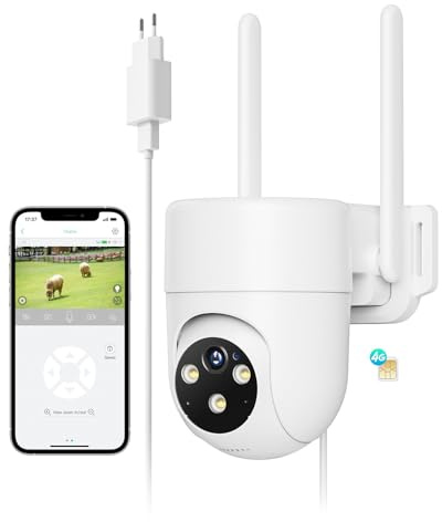 NUASI 4G LTE övervakningskamera utomhus med SIM-kort, 360° PTZ IP-kamera med AI-detektion och färgglad mörkerseende, tvåvägs ljud och 24/7-inspelning