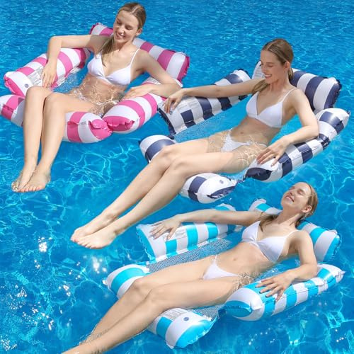 Set da 3 Amache Galleggianti per Piscina 4 in 1, Materassino Gonfiabile Mare con Rete, Sedia Galleggiante e Lettino Gonfiabile Piscina per Adulti e Bambini, Relax, Vacanze, Estate