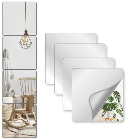 4 Pezzi Specchio Adesivo da Parete, Specchi Adesivi Acrilici, Specchio Grande Flessibile, Specchio Palestra, Specchio Adesivo per Armadio, Porta, Camera da Letto,Decorazioni Bagno,Non in Vetro,20x20cm