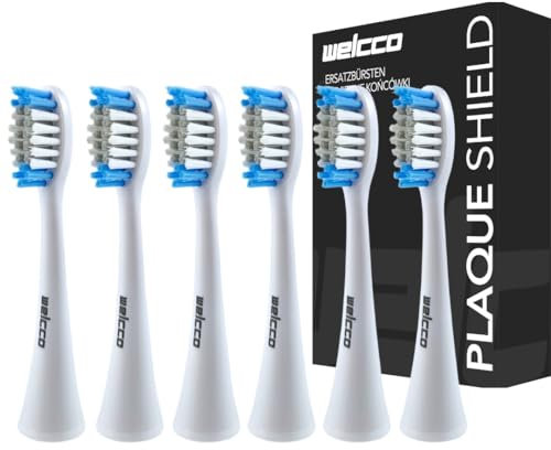 Welcco Lot de 6 têtes de brosse à dents de rechange, blanches, pour brosse à dents sonique Silk'n SonicSmile SG986, poils profilés en nylon DuPont, soin des gencives