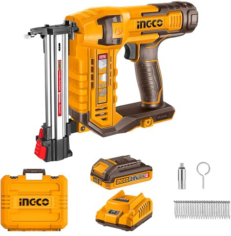 INGCO 20V Cordless Brad Nailer 2 Nails/s, Electric Nail Gun, 2 Nails/s, Depth Adjustment, LED Work Light with 1Pcs 2.0Ah Battery and 1Pcs Charger CSTLI3808