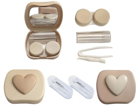 Kisstta 2 stycken kontaktlinsbehållare, kontaktlinser insatshjälp, kontaktlinsbehållare med spegel, kontaktlinsfodral, kontaktlinsbehållare mjuka linser för hem, resor, arbete, mjölkte färg, Ingen