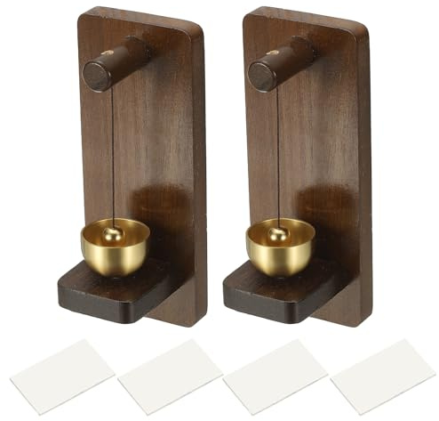 PATIKIL 2 Set Shopkeepers Bell, Wood Door Chime Magnetic Hanging Bell Jingle Doorbell with Self-Adhesive for Door Opening Business When Entering Decoration,Walnut,DIY Signboards