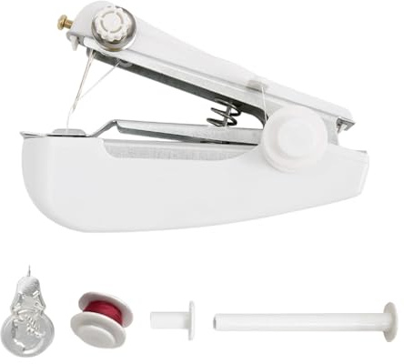 Macchina da Cucire Portatile, Mini Macchina da Cucito Manuale Senza Bisogno, Leggera Macchine Cucitura Principianti, per Lavori Fai Da Te in Casa, Viaggi, Tessuti, Vestiti, Abbigliamento, Tende