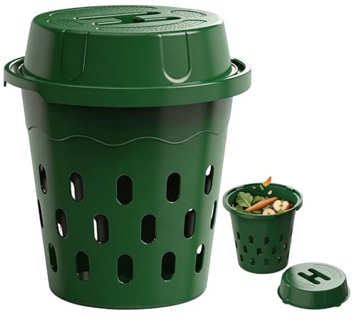 BRGD 2 Pièces 8L Composteur de vers au Sol, Vert Plastique Composteurs de vers Creusés avec Couvercles et Trous D'aération pour Parterres Jardin