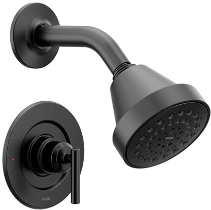 Moen Gibson Matte Black Eco-Performance Modern Shower Trim Featuring Bathroom Showerhead and Lever Handle, Posi-Temp Valve Required, T2902EPBL