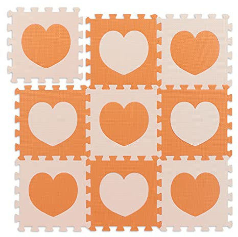 Relaxdays Puzzlematte Herz-Muster, 18 Puzzleteile, aus schadstofffreiem EVA-Schaumstoff, BxT: 1x91,5x91,5cm, orange/beige