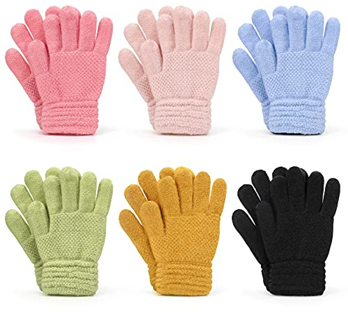 TAGVO 6 Pairs Magic Winter Gloves for Kids - Full Fingers Stretch Thermal Gloves for Boys Girls Baby - Warm Knitted for School Commute Daily Wear Aged 5-13