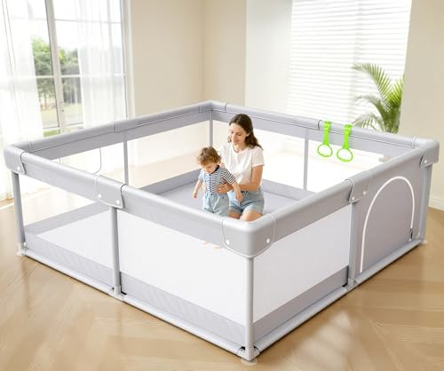 Fodoss Baby Playpen 50×50in, Small Play Pen for Babies and Toddlers, Playpen for Apartment, Play Yard, Activity Fence, Baby Playard with All-Side Mesh, Pull Rings