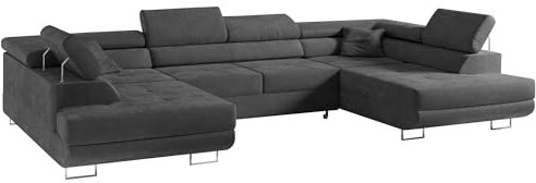 MKS MEBLE Ecksofa U - Schlafsofa mit Bettkasten - U-Form Couch mit Schlaffunktion - Polstersofa für Wohnzimmer - Gustaw U Grau Monolith