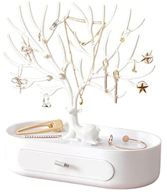 Portagioie da donna, supporto per albero, gioiello in plastica, con cassetti, porta gioielli in legno di cervo, supporto per orecchini, collane, bracciali, orologi e anelli