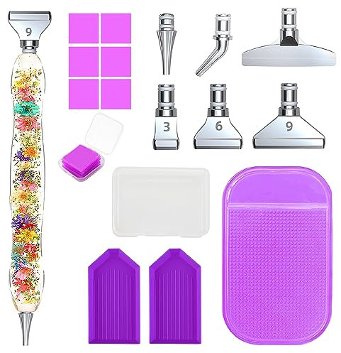 Vegena Diamond Painting Stift - Diamond Painting Zubehör Stifte Set mit 6 Stile Austauschbaren Metall Bohrern, Diamant Malerei Kleber, Diamond Painting Werkzeug für Diamantmalerei DIY