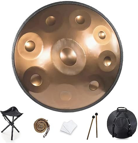 WYZCHDM 9 10 12 Noten Handpan Drum Instrument, 22 Zoll Handpan Drum In D Minor, 432 Hz Stahlhandtrommel Mit Soft Handpan Bag, 2 Handpan Mallets, Handpan Stand, Für Klangheilung Persönliche Meditation