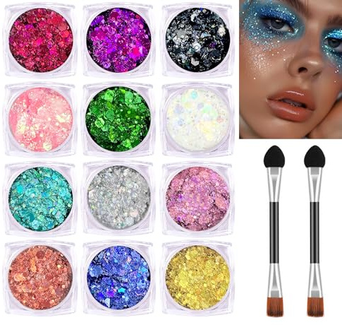 Yitla Body Glitter - 12 Color Chunky Festival Glitter for Face, Body, Hair DIY Art Party Makeup Decoration