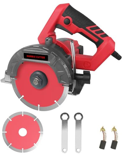 Hancaner Trocken Steintrennsäge 1400Watt Fliesensäge, incl.Ø110 mm Hochfeste-Trennscheibe, 12800U/min & 0-45 Grad Fasenschnitt, von Marmor, Fliese, Keramik, Holz, PVC